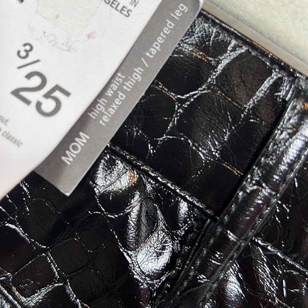 NWT KanCan Josephine Black Faux Croc Print Pants Mom High Waist Tapered 24 25 - Picture 7 of 10